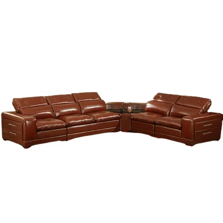 New Arrival Luxury Design 5 Seater Sofa Set Chinese Furniture Genuine Leather Sofa For Drawing Room