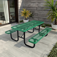 Table de pique-nique ADA robuste de 8 pieds, cadre en acier enduit de vinyle, meubles de salle à manger modernes en métal et en bois massif pour hôtels en plein air