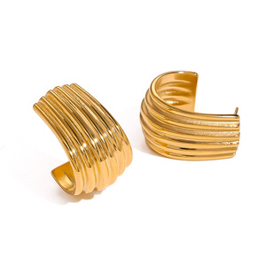 <b>Cuff</b> <b>Earrings</b> Gold Stainless Steel Ribbed Geometric Minimalist Fashion Jewelry - Product Image 1