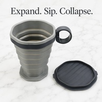 Tasse de voyage pliable en silicone 220 ml, tasse à café portable avec couvercle et boucle de suspension, résistante à la chaleur, pour le camping et la randonnée