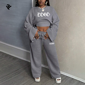 F240536 Ensemble de <span class=keywords><strong>Jogging</strong></span> 3 Pièces à Jambes Larges pour Femmes, Taille Plus, Haut Court Ample et Pantalon, Vêtements de Créateur Streetwear - Product Image 1