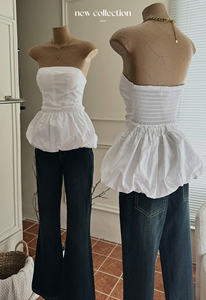 OEM <b>White</b> Flare Cup Set x Flared <b>Jeans</b> Daily Wear Sample Available Sleeveless Breathable Cotton Blend + Denim - Product Image 2