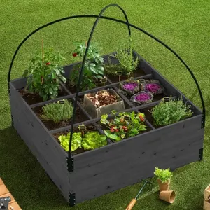 Jaalex Outdoor Wooden Raised Garden Bed Mini Portable Planter Box Flower Bed With Greenhouse Cover