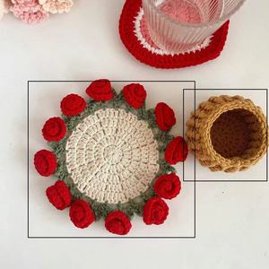 Artisanat de tissage, sous-verres à motif de roses, sous-verres créatifs en forme de bouquet, ornements décoratifs variables pour table - Product Image 5