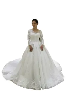 2023 long sleeve white/ivory plus size women's dresses for bride