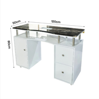 Station de manucure personnalisable de luxe avec plateau en marbre, table de manucure avec éclairage LED et collecteur de poussière