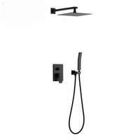 Modem Douche Carrée Encastrée 10 Pouces Noire en Laiton, Mitigeur Monocommande Fonction Unique, Ensemble de Douche Pluie pour Salle de Bain, Jet Doux Massage