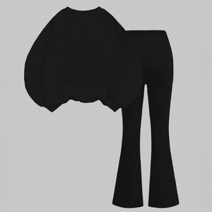 Conjunto de Ropa <span class=keywords><strong>Negra</strong></span> a la Moda para Niñas Pequeñas, <span class=keywords><strong>Sudadera</strong></span> con Estampado de Letras Rosas y Pantalones Acampanados con Cintura Elástica, Personalizable - Product Image 3