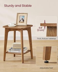 Table de chevet moderne carrée à 2 niveaux pour la collection MAEZO, pieds coniques, transitions courbes, <span class=keywords><strong>meuble</strong></span> de chambre en bois pour petits espaces - Product Image 5