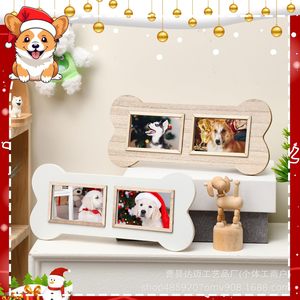 Wooden Bone Shaped Dog Photo <b>Frame</b> Double Picture Desktop Pet Lover Gift Handmade Horizontal - Product Image 2