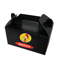 Boîte en papier personnalisée noire mate avec poignée, emballage pour plats à emporter, cadeaux de vin, impression métallique cuivrée, vente en gros