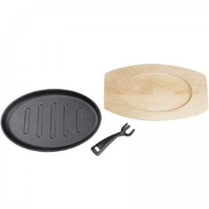 Vente en gros d'usine <span class=keywords><strong>de</strong></span> poêle à fajita en fonte, poêle wok ovale avec base en bois pour la <span class=keywords><strong>cuisson</strong></span> et la friture - Product Image 5