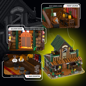 Ensemble de construction de bar western très populaire avec éclairage, jouet de construction Wild West, 1966 pièces, modèle de construction en blocs - Product Image 4