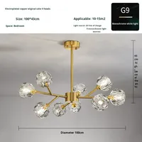 Lustre de branche nordique en cristal de luxe à LED Lampe principale minimaliste en fer pour le salon, la chambre à coucher, le hall Installation au plafond-Vente en gros