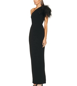 <span class=keywords><strong>Abito</strong></span> lungo da sera per banchetti da donna Sexy Slim con spacco senza maniche con Design in piuma nera con spalla inclinata - Product Image 3
