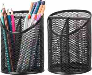 Mesh Pencil Holder <b>Pen</b> Cup for Desk Round Black <b>Pen</b> Holder Desktop <b>Pen</b> Organizer 3 Compartments Pencil Organizer Desk Organizer - Product Image 1