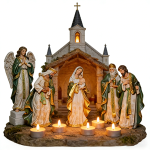 Figuras de la Escena de la Natividad Pintadas a Mano, <span class=keywords><strong>Sagrada</strong></span> <span class=keywords><strong>Familia</strong></span> y Reyes Magos, Colección de Estatuas de Resina, Artesanía Religiosa - Product Image 1