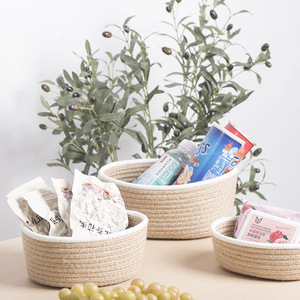 Nordic Round Hemp Rope Woven <b>Storage</b> <b>Basket</b> Handmade Desktop Organizer for Snacks Cosmetics Jewelry - Product Image 4