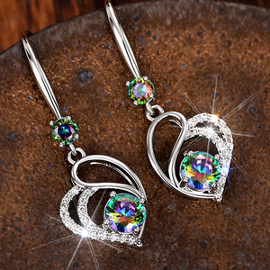 Orecchini pendenti a cuore Auneliny in argento 925 con quarzo arcobaleno, gioielli romantici da donna per feste, montatura a griffe - Product Image 3