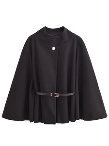 Chaqueta de Mujer de Alta Gama Vintage, Estilo Poncho Regular con Cuello Mao y Mangas Murciélago - Product Image 4