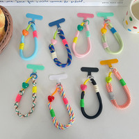 Tali Gantungan Ponsel Pendek Motif Hati Korea Warna-warni, Tali Lanyard Pergelangan Tangan Rajut Tangan dari Tali Polyester Anti Jatuh dengan Pengait