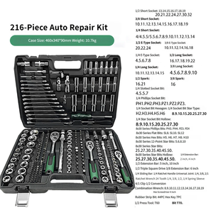 Jeu de clés à douille de 216 pièces, kit d'outils de réparation automobile en acier avec boîte de rangement - Product Image 4