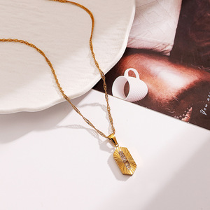 Stainless Steel <b>Titanium</b> Necklace Hexagon Pendant 18k Gold Plated Zircon Clavicle <b>Chain</b> For Women Party Fashion Jewelry - Product Image 1