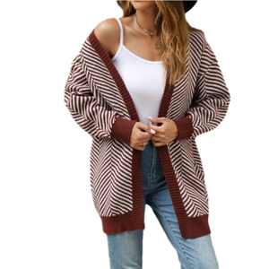 Autumn and Winter New Loose Stripe Color Collision Knitted Long <b>Cardigan</b> <b>Sweater</b> for Women Fashion - Product Image 2