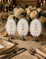 Décoration de table de mariage romantique, numéros de table ovales personnalisés avec bordure en dentelle, panneaux de table pour anniversaires et mariages