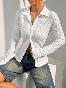 Camisa de Mujer al por Mayor, Nueva Moda de Verano, Elegante, de Manga Larga, Ajustada, Transpirable, de Color Sólido, de Poliéster, Informal para Oficina - Product Image 6