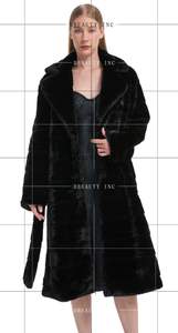 Women's Open Front Winter <b>Overcoat</b> Long Faux Mink Fur Coat with Lapel Windproof Woolen Outerwear Printed Pattern Loose Fit - Product Image 3