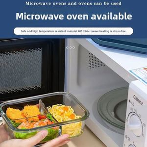 Boîte à lunch isotherme portable en verre résistant aux hautes températures, compatible micro-ondes, avec trois compartiments pour les employés de bureau - Product Image 4