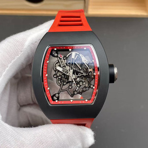 Montre mécanique automatique pour homme de luxe haut de gamme en céramique noire et rouge en forme de bar à vin 055 Tourbillon étanche - Product Image 1