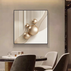 Decorazione Murale Astratta Beige e Oro con Geometrie <span class=keywords><strong>per</strong></span> <span class=keywords><strong>Camera</strong></span> <span class=keywords><strong>da</strong></span> <span class=keywords><strong>Letto</strong></span> e Soggiorno, Stampa 3D con Texture a Sfera, Dipinto in Porcellana Cristallina - Product Image 5