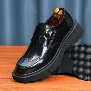 Leisure Cowhide Men's Pointed-Toe Layer Leather Business Formal <b>Shoes</b> with Mengke Heel <b>Height</b> <b>Increasing</b> Leather Sole Autumn - Product Image 3