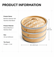 Cuiseur vapeur à induction 2 couches 2L en bambou écologique Qingzhu pour dim sum avec couvercle en bambou
