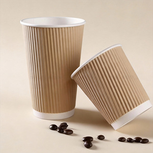 Custom Printed Corrugated Insulated Disposable Coffee <strong>Paper</strong> <strong>Cups</strong> with Lids for Commercial Hot Drinks Takeaway - Product Image 1