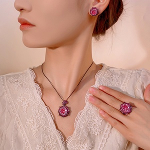 Factory Wholesale Eco-friendly Copper Gold Plated 14-10mm Zircon Necklace and <b>Ear</b> <b>Ring</b> Set Women Wedding Jewelry Sets - Product Image 6