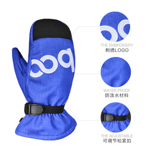 Ski <b>Gloves</b> Denim Rose Red PU Leather Unisex Adult Outdoor Sports Winter <b>Warm</b> Water Resistant - Product Image 2