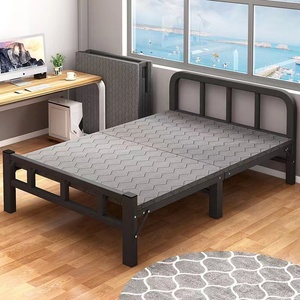 Lit pliant <span class=keywords><strong>pas</strong></span> <span class=keywords><strong>cher</strong></span> noir en fer et acier, lit pliant à 2 sections, cadre métallique, <span class=keywords><strong>fourniture</strong></span> directe usine - Product Image 4