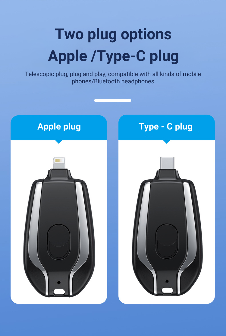 Mini Pod D'Urgence 1500 Mah, Porte-Clés Chargeur Portable Pour Type-C