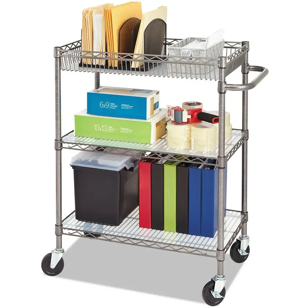 Wire Rolling Cart 3 Tier 40 inch Utility Cart 2 Shelves Storage