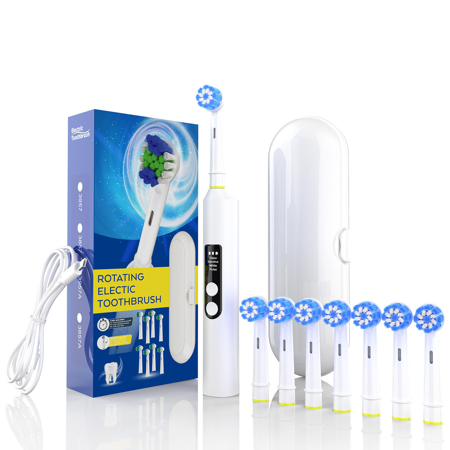 3857A Rotary Toothbrush - White [SB-60 Diamond Whitening Bristle Type]