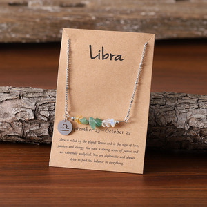 Collar Gargantilla Retro <span class=keywords><strong>de</strong></span> Acero Inoxidable con los 12 Signos del Zodiaco, con Tarjeta, Collar <span class=keywords><strong>de</strong></span> Horóscopo con Piedra Natural, Joyería para Regalo - Product Image 3