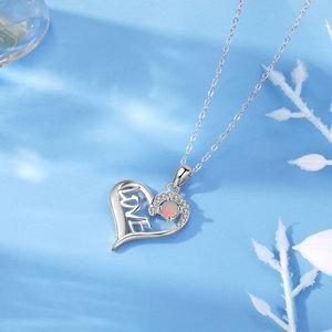 Dainty Created <b>Opal</b> Heart <b>Necklace</b> S925 Sterling Silver CZ Micro Pave Engagement Wedding Anniversary Gift Rhodium Plated - Product Image 4