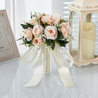 Bouquet de roses en tissu de soie fait main en gros, avec ruban de satin, pour mariage