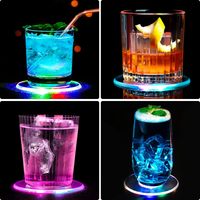 Dessous de verre lumineux à LED Acrylique antidérapant étanche Transparent Dessous de verre à cocktail à LED Lumière de nuit à LED Lampe de table