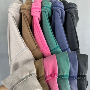 Sudaderas con capucha y cremallera de mezcla de algodón polar de 450 g/m² de alto gramaje, estilo vintage con lavado ácido y bajo sin rematar, personalizadas al por mayor para hombre - Product Image 5