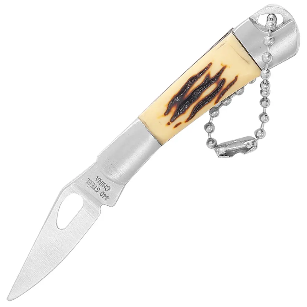 1.40 "klip noktası Blade başparmak delik açık taklit Stag kemik ölçekler çift Bolsters olmayan kilitleme Mini Pocket Knife ile toplu anahtarlık