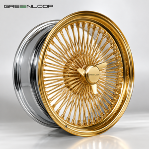 Cerchi in Lega Premium Greenloop Personalizzati a Razze Incrociate da 20, 22, 24 Pollici con Centro Dorato per <span class=keywords><strong>Auto</strong></span> Classiche e Lowrider - Product Image 3